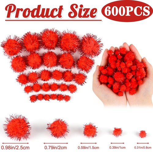Pompons 600 stück rot glitzer - pompons,